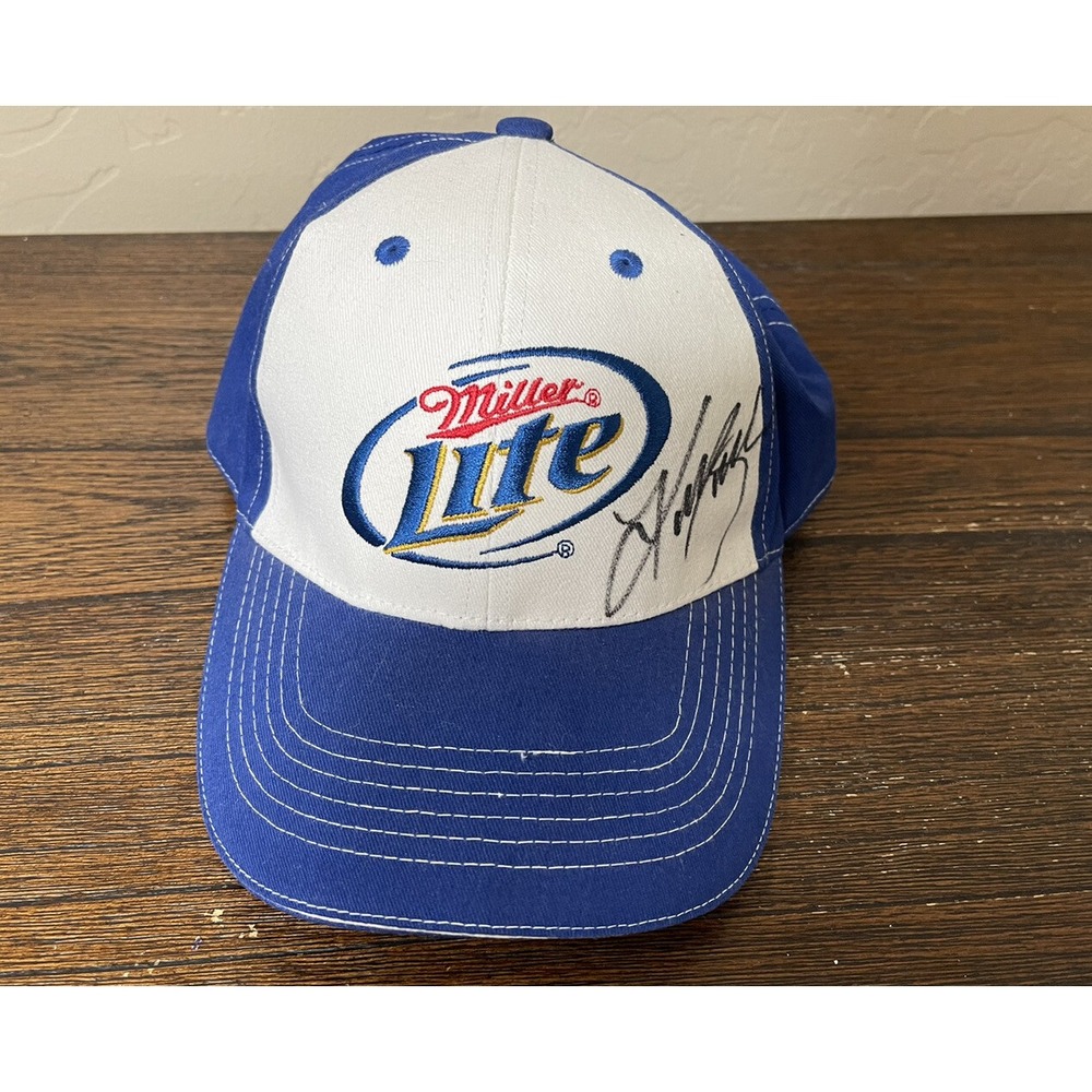 Miller Lite Beer # 2 Autograph Nascar Penske Hat Cap Blue/White Strapback